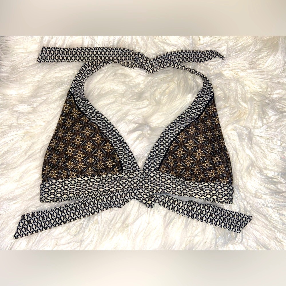 Athleta Black and Brown Geometric Bikini Top
